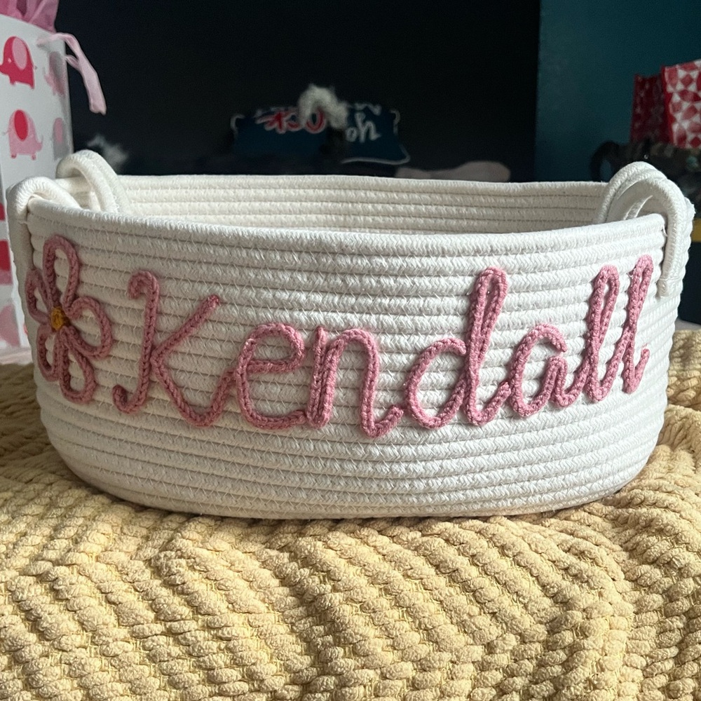 Custom woven LARGE basket with KENDALL embroidered